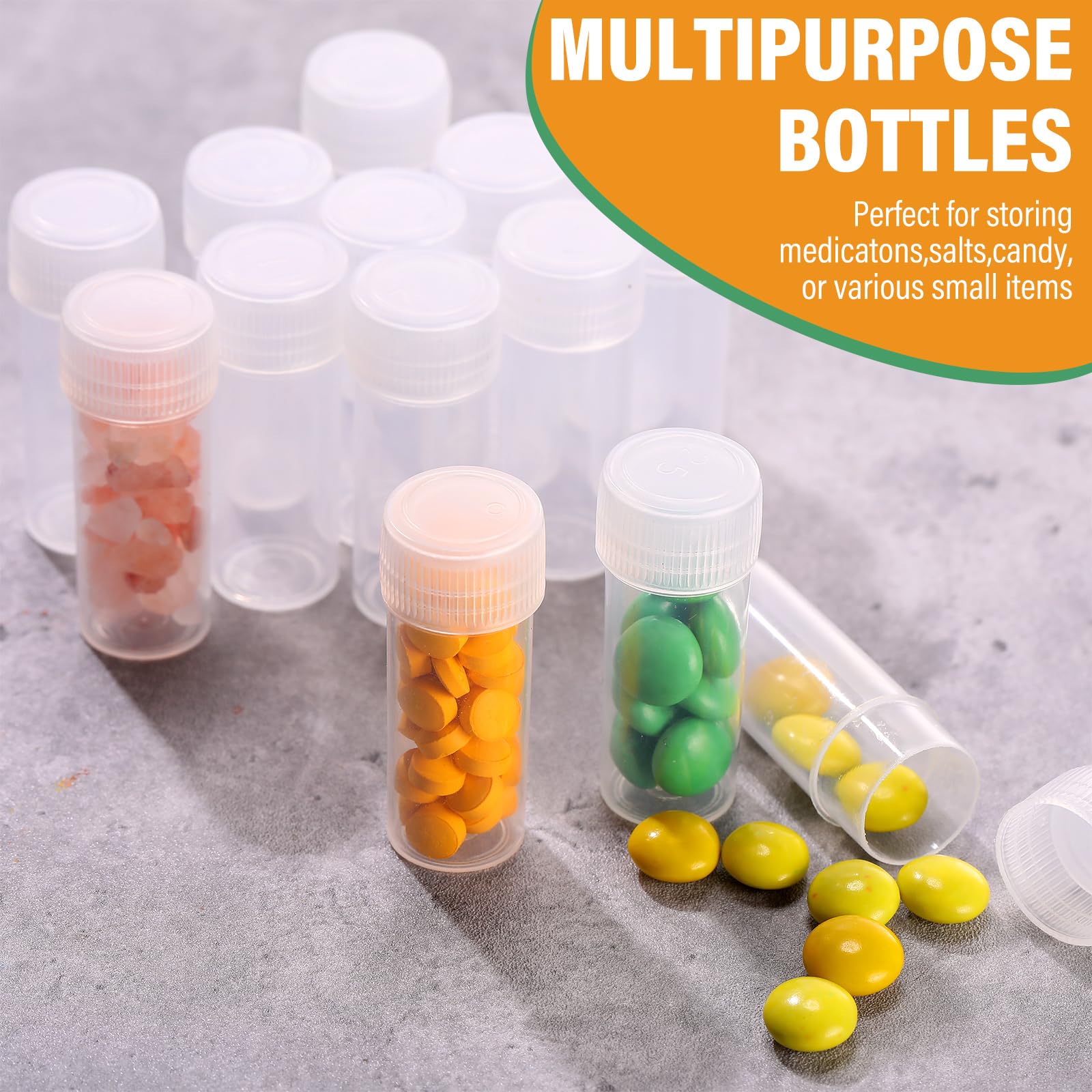 Lallisa 300 botellas de plástico pequeñas de 5 ml, botellas vacías de plástico transparente con tapas, botellas de muestra pequeñas, tubos de ensayo de plástico para almacenamiento de viaje,