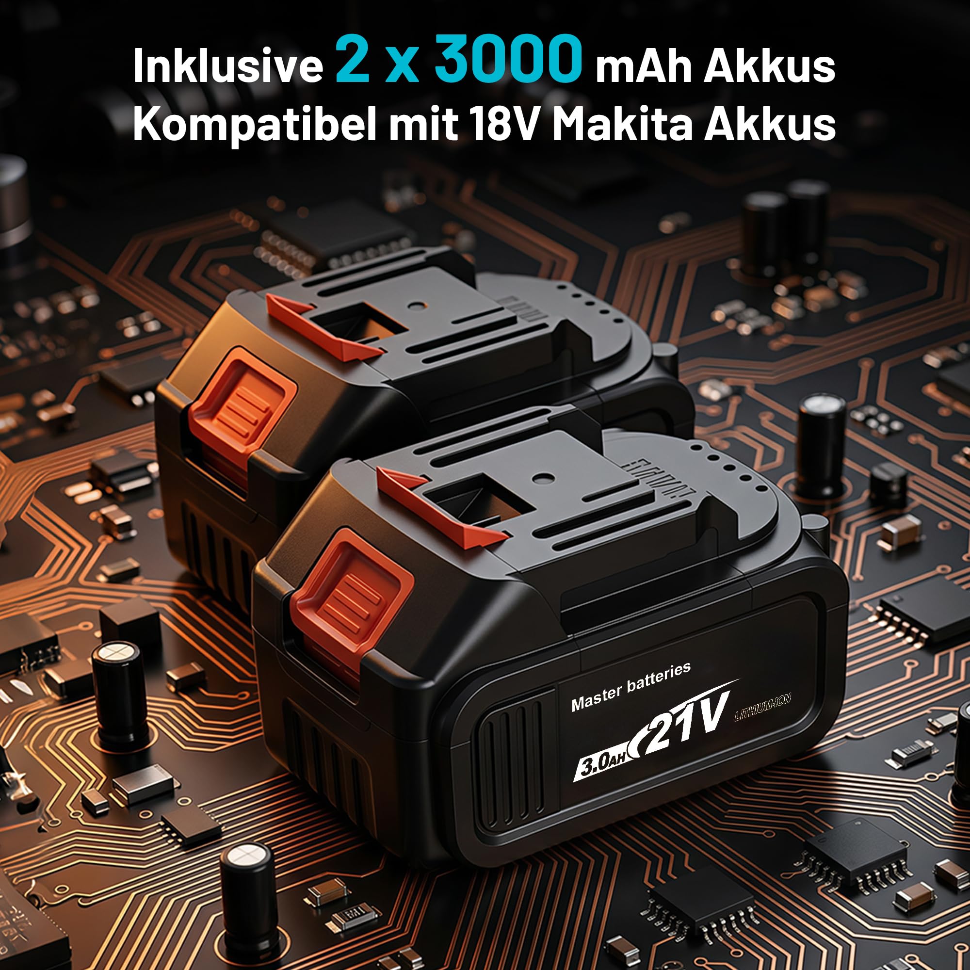 YEARTOP Akku Winkelschleifer Ø 125mm Kompatibel mit Makita 18V Akku | für Holz Metall Trennen und Schleifen, Bürstenloser Motor 3 Stufen Regelbar 9000 U/min Akku Flex mit 2x 3.0Ah Akkus