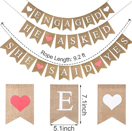 Miniatura 2 de Blulu Guirnalda rústica de arpillera con texto en inglés «She Said Yes», 3 piezas para decoración de bodas, compromisos, fiestas
