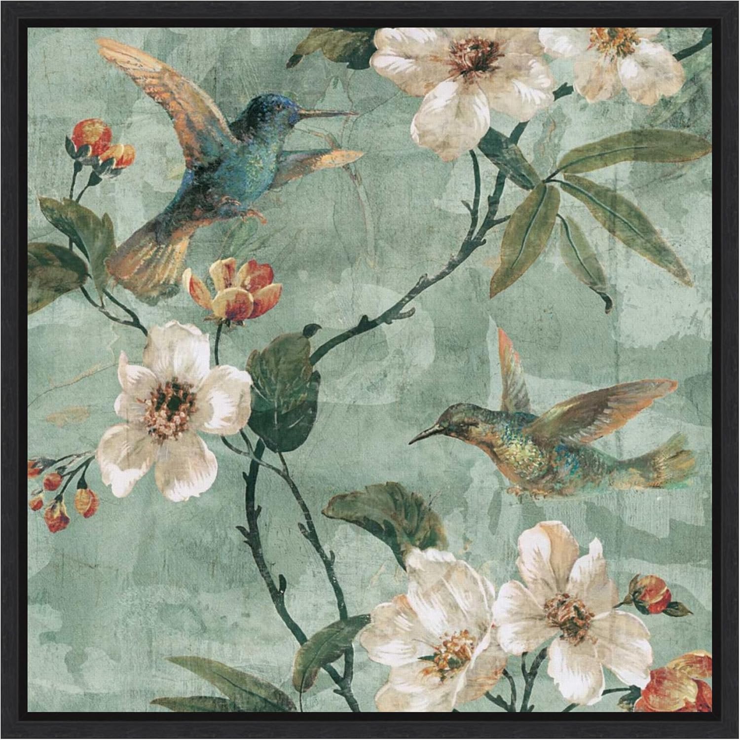 Amanti Art Framed Canvas Wall Art 30x30 Birds of a Feather Floral II by Renee Campbell, Framed Wall Art Canvas, Animals Artwork, Modern Decor, Large Poster Painting for Living Room, Bedroom, Bathroom