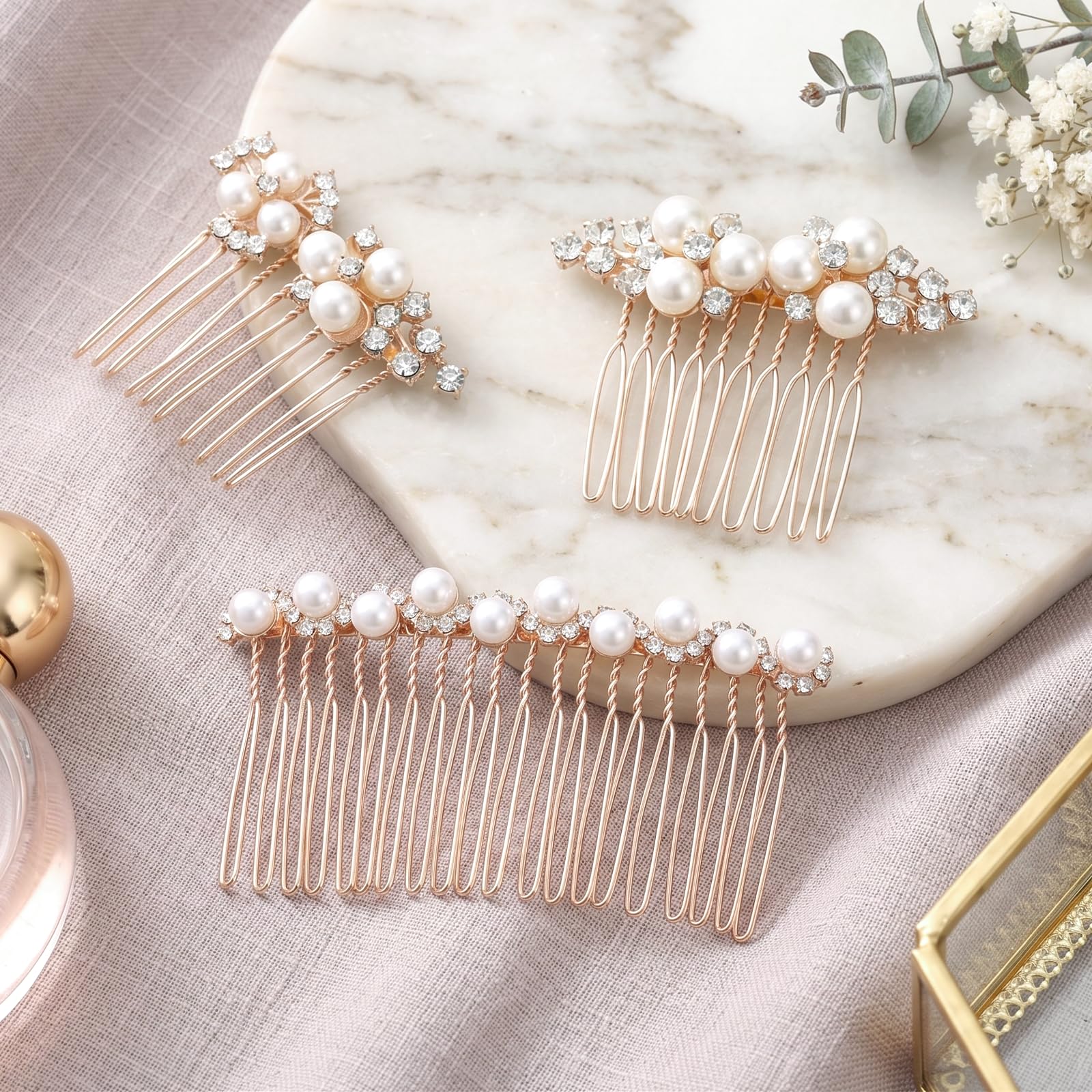 3 Stück Strass Perle Braut Haarschmuck Hochzeit Haarschmuck Gold Brautschmuck Haare Perlen Haarnadeln Braut Kopfbedeckung Seitenkämme für Brautfrauen Brautschmuck Haare(Gold)
