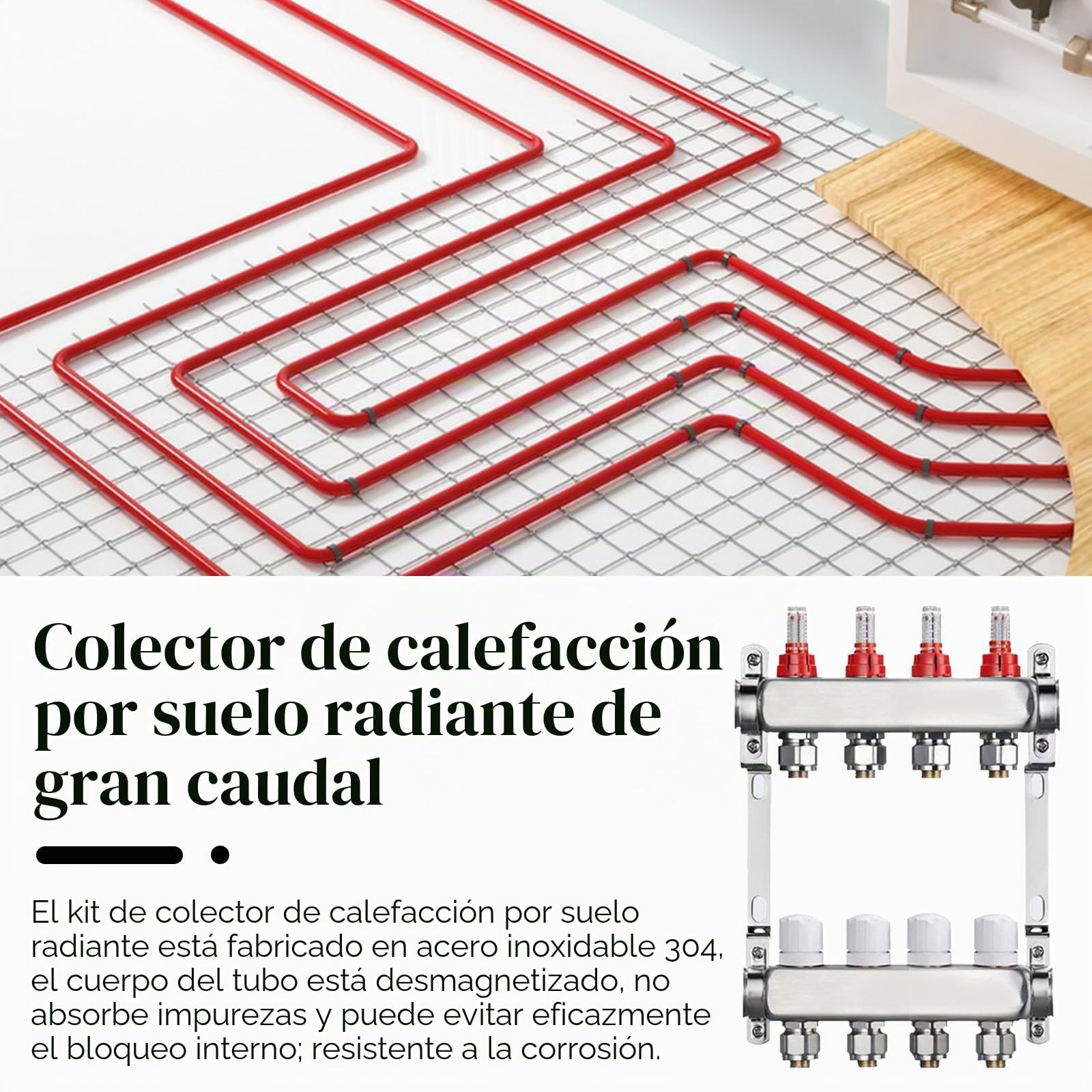 Distribuidor Circuito Calefacción, Calefacción Por Suelo Radiante 4 Circuitos Caudalímetro Suelo Radiante Sistema Calefacción Por Suelo Radiante Acero Inoxidable Con Caudalímetro Rosca Exterior 3/4"