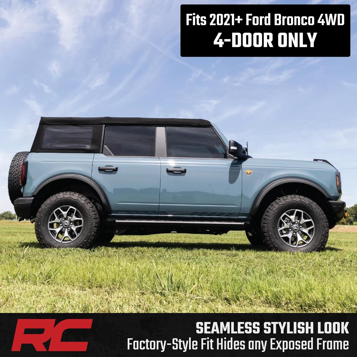 Rough Country BA2 Running Boards for Ford Bronco (2021-2025) 4-Door - 5" Wide Steel Step Bars, Non-Slip Grip Foot Rails, No-Drill Install, Textured Black Side Steps