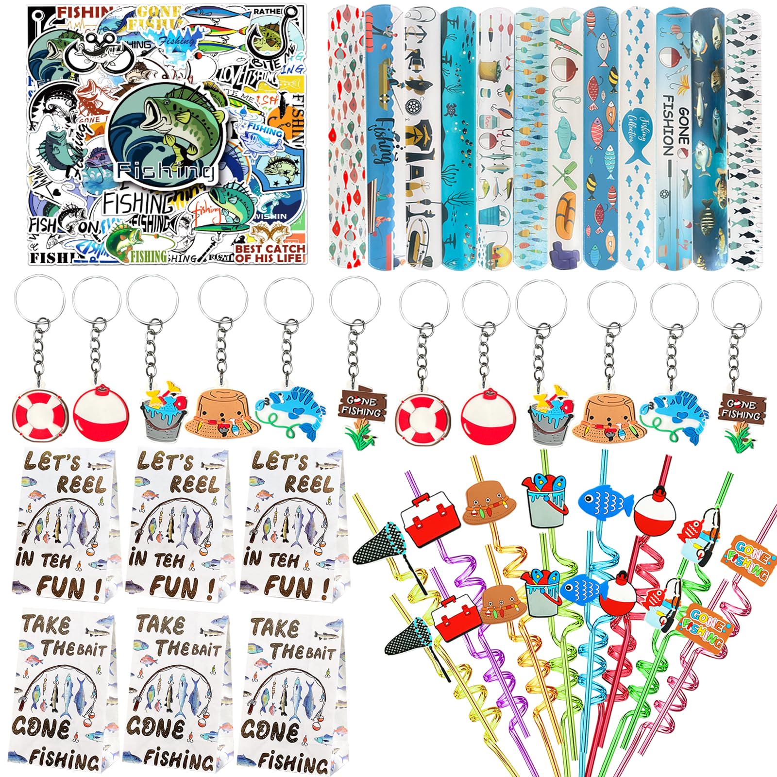CHSLtmxq 110PCS Fishing Party Favors Go Fish Birthday Party Decorations Gone Fishing Goodie Bags Fillers Suitable for Fish Themed Party Supplies