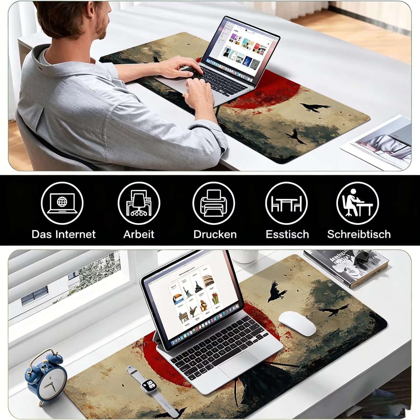 Tappetino Mouse Gaming, 1200x600mm Tappetino Mouse XXL Retro 0c0-239 | Mouse Pad Grande, Ottimizzato per i Sensori da Gioco, Migliora Precisione e Velocità, per Mac e PC, guerriero