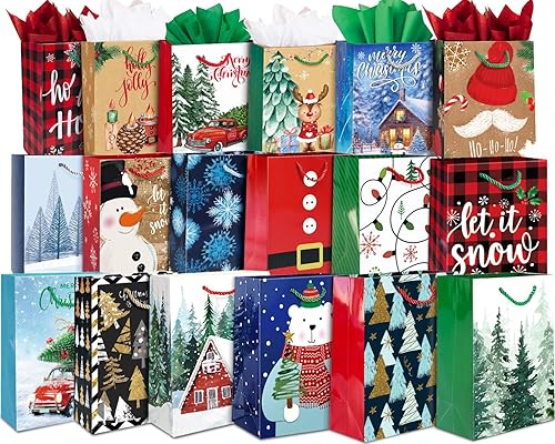 Miniatura 6 de 24 bolsas pequeñas de regalo de Navidad a granel con asas, 26 papel de seda y 60 etiquetas de regalo de Navidad, juego de 24 diseños surtidos de
