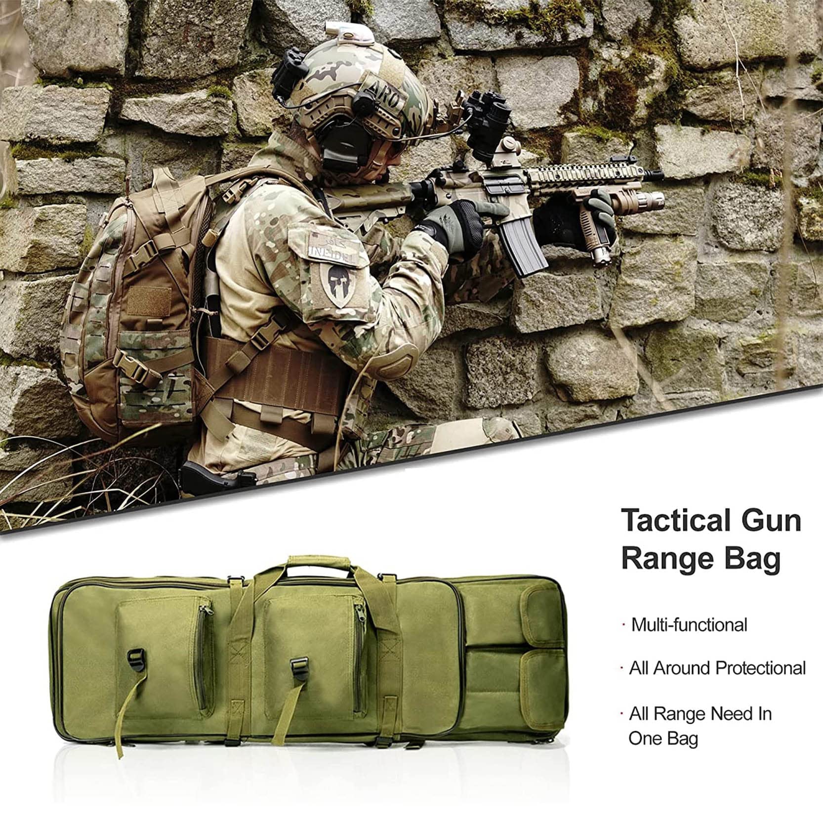 Bolsa Táctica para Rifle, Bolsa De Rifle, Correa Extraíble para Caza Pesca Mochila Impermeable Compartimiento con Cierre para Cargador Munición Accesorios -Negro
