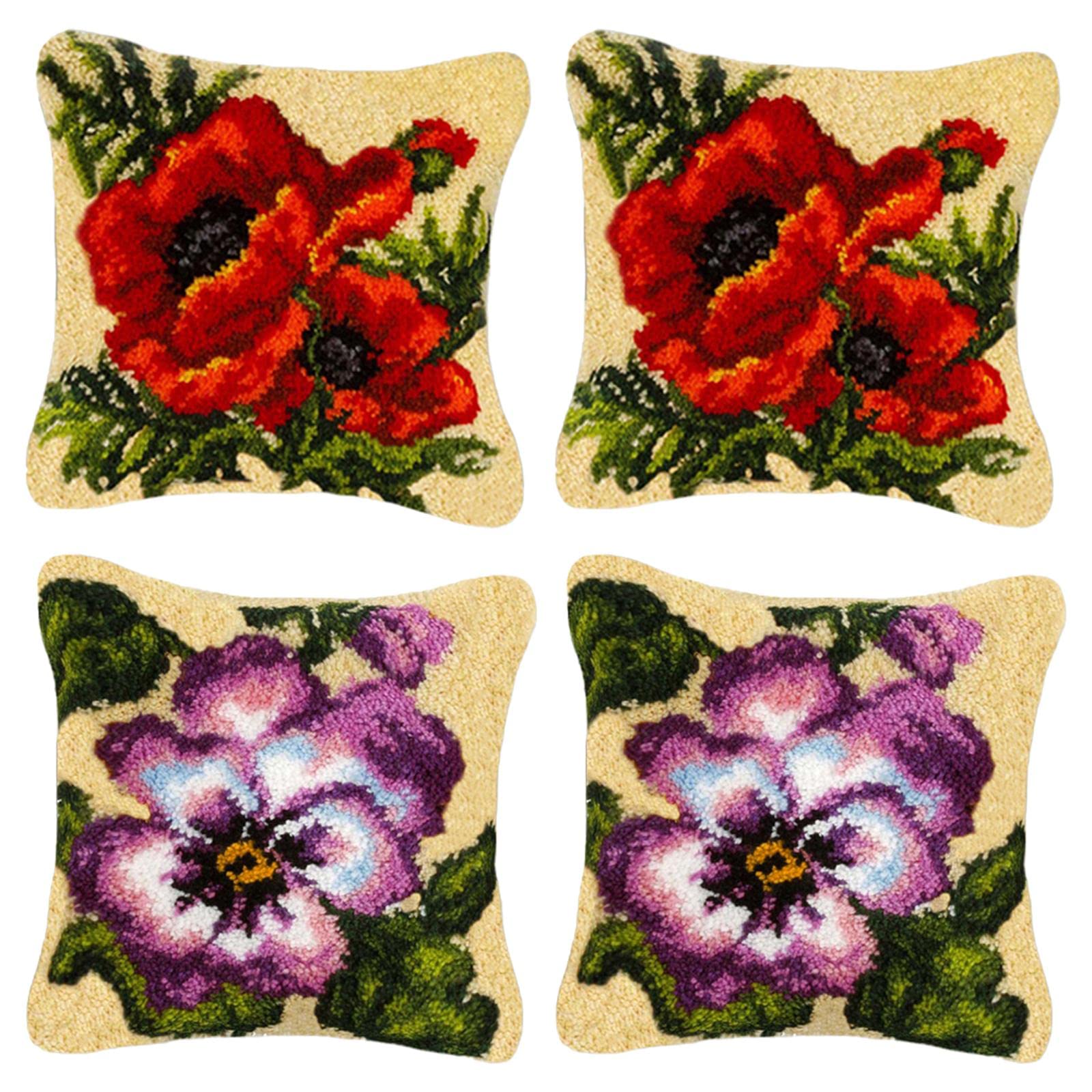 CALANDIS™ 4 Set Flower Pattern Latch Hook Kits Pillow Case Cushion Cover | Latch Hooking Kits | Latch Hooking | Rug Making | Needlecrafts & Yarn-image-34
