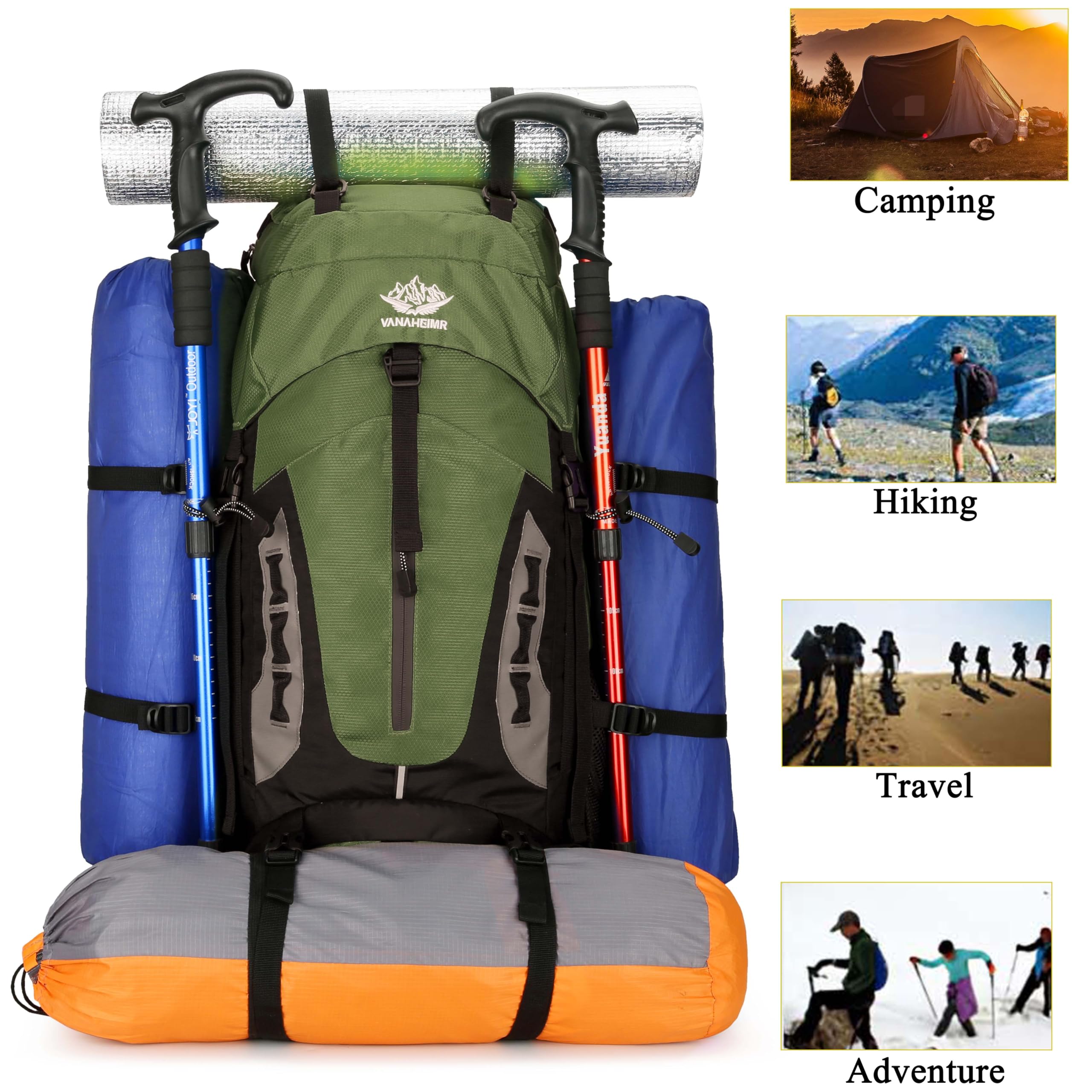60 l Wanderrucksack, Camping-Rucksack, Jagd-Rucksack für Outdoor, wasserabweisend, taktischer Rucksack für Damen und Herren, Tiefes Blau, Large, Outdoor