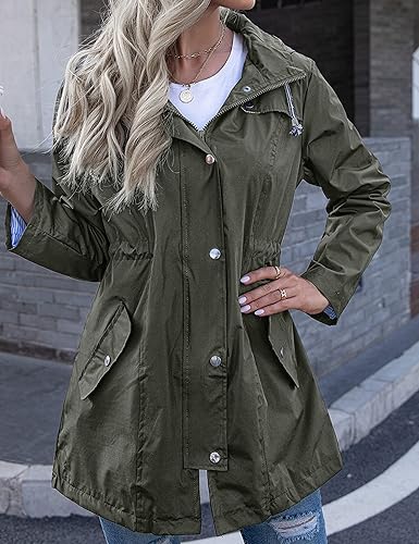 Miniatura 4 de Kikibell Chaqueta de lluvia para mujer con capucha, con forro a rayas, ligera, impermeable para exteriores, cortavientos