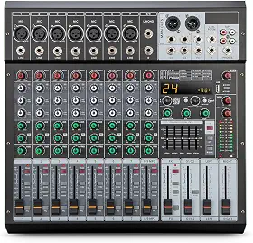 Mesa de Som de 9 Canais com Bluetooth, Reprodutor/Gravador de MP3, 99 Efeitos Digitais, Phantom Power, Equalizador de 3 Bandas - Mesa de Mixagem Profissional para Som ao Vivo, Estúdio e Karaokê
