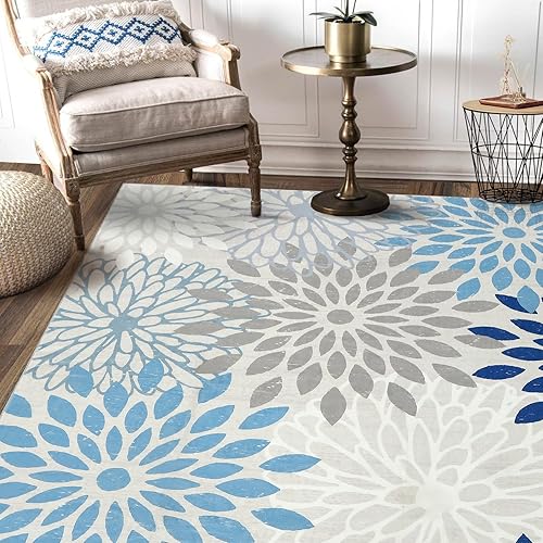 Miniatura 8 de ROYHOME Alfombra de área moderna con estampado floral de 5 x 7 pies, antideslizante, para interiores, alfombra de área grande, vintage, lavable para