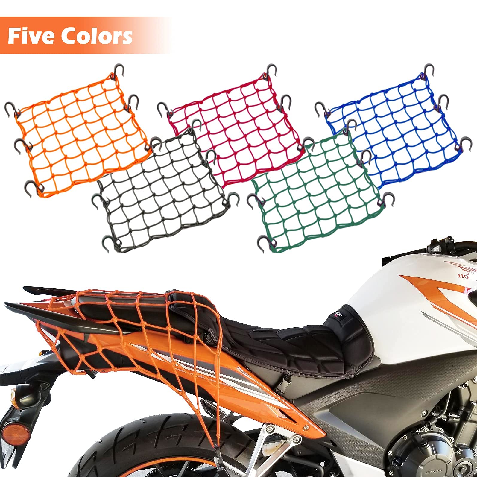 Petit Filet Cargo de 38,1 x 38,1 cm Extensible jusqu'à 76,2 x 76,2 cm avec Crochets épais | Noyau en Latex Naturel, Maille serrée de 5,1 x 5,1 cm pour Casque de Moto, vélo, VTT, UTV, Bagages