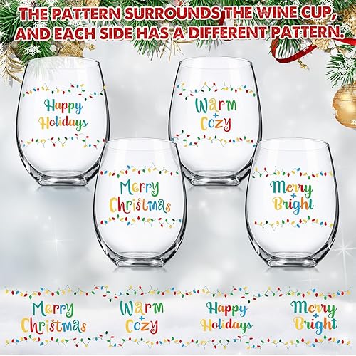 Miniatura 8 de 6 piezas divertidas de copa de vino sin tallo, regalo de 12 onzas, copa de vino de bayas y alce, regalos de Feliz Navidad para invierno, mujeres,