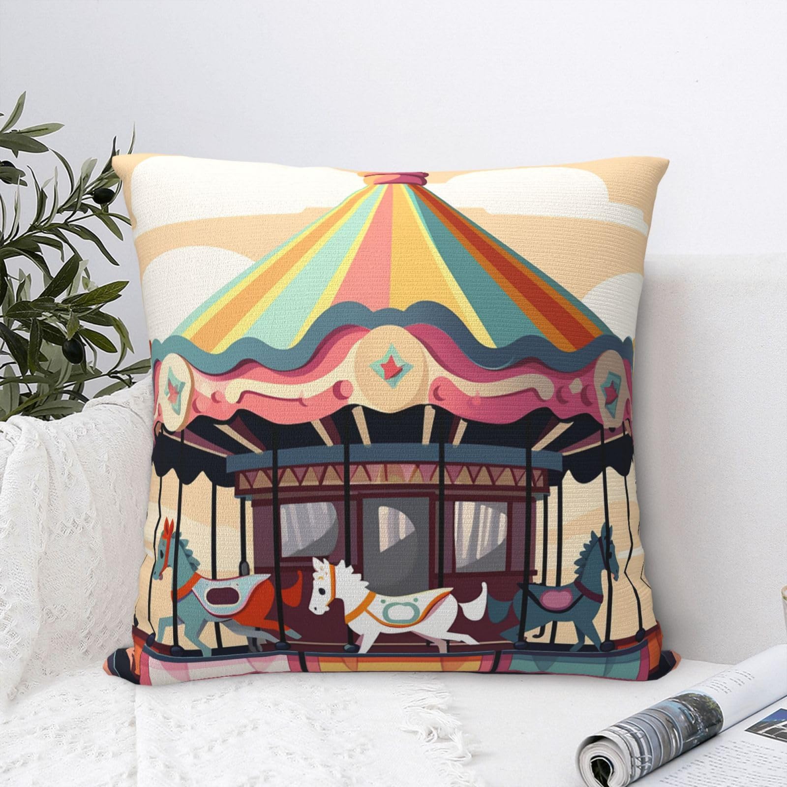 FodPand Luxury Velvet Throw Pillow Covers 18"x18" Super Soft Decorative Pillow Cases - Carousel Pillowcases Modern Lumbar Cushion Cases for Couch Sofa Bed Pillow Shams