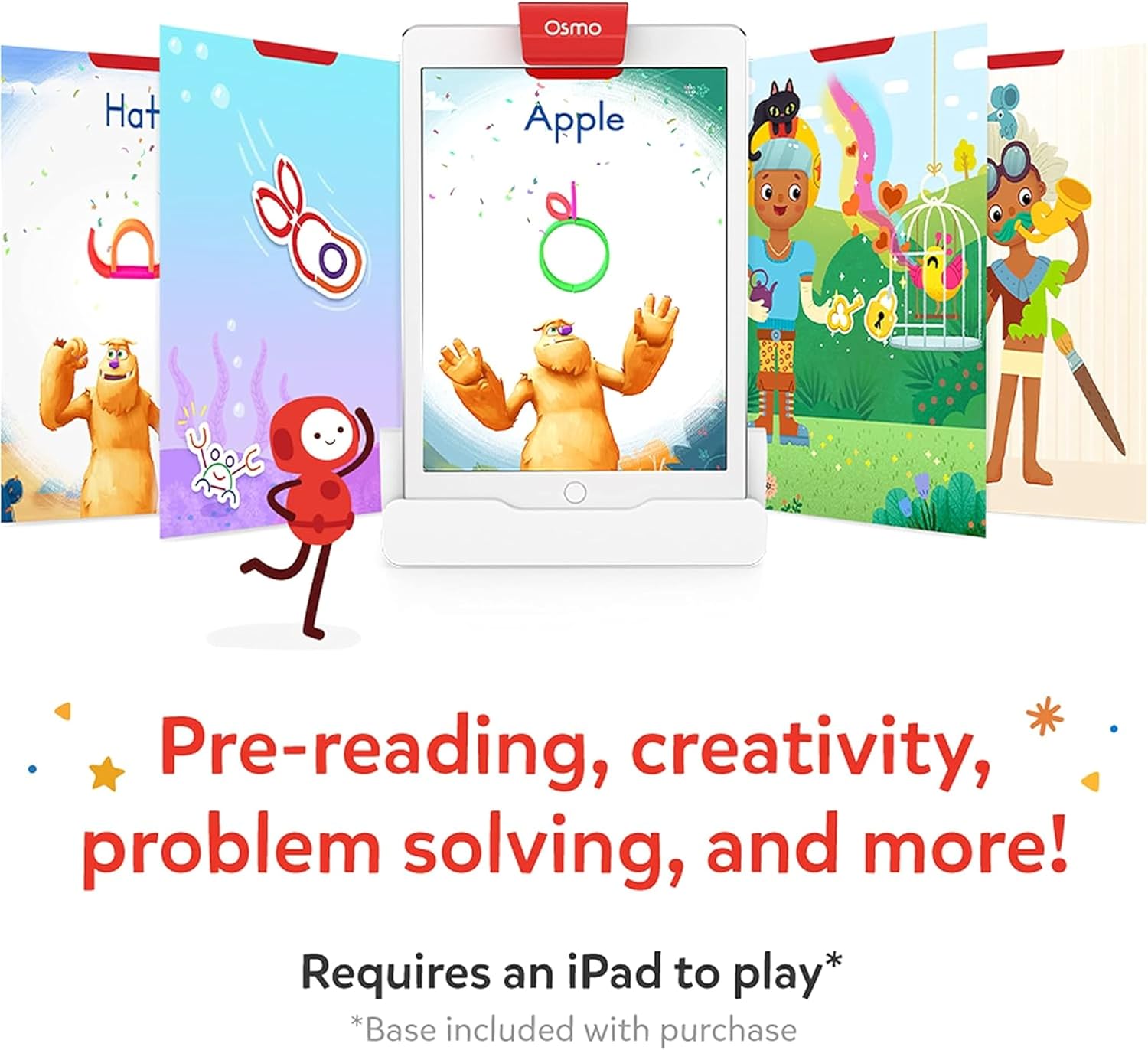 Osmo - Little Genius Starter Kit for iPad - 4 Hands-On Learning Games - Ages 3-5 - Problem Solving, Phonics & Creativity (Osmo iPad Base Included), Multicolor