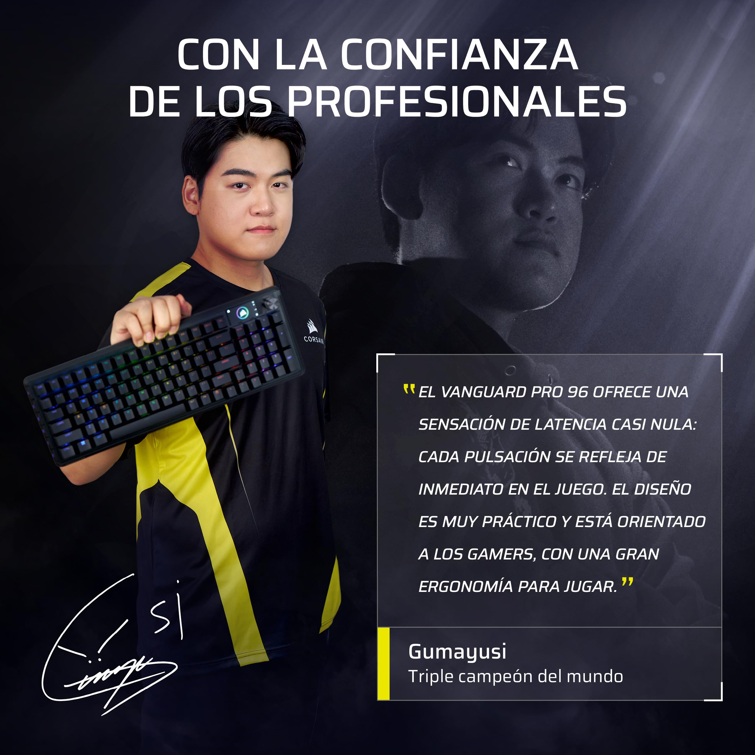 Corsair Vanguard Pro 96 Efecto Hall Teclado con Cable para Juegos - Negro | QWERTY ES, Formato 96%, MGX Hyperdrive Interruptores, 8 000 Hz, Rapid Trigger, Virtual Stream Deck, Flashtap SOCD