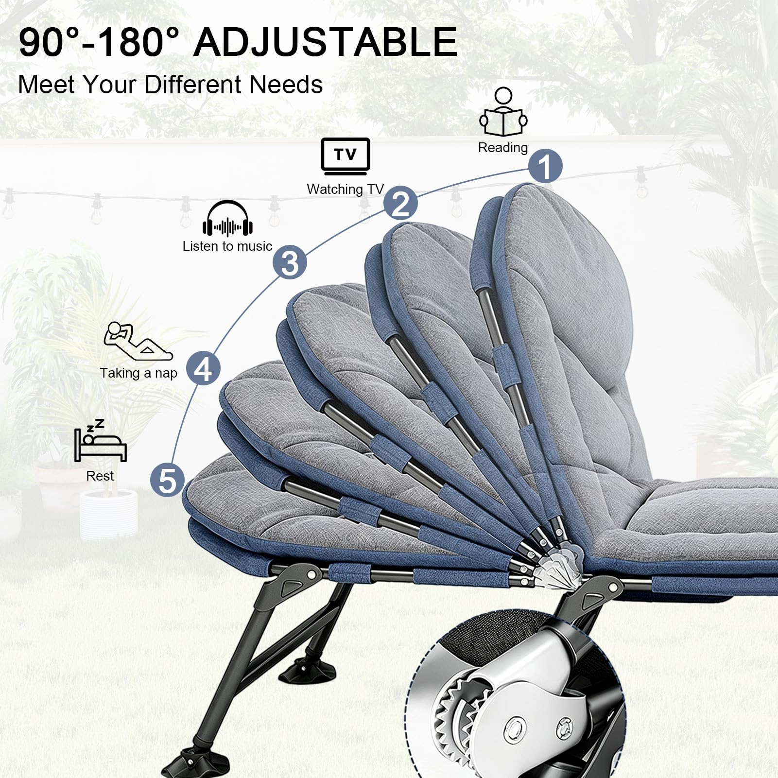 Lit de camp pliable - 190 x 68 x 30 cm - Chaise longue de jardin pliable - Charge maximale : 150 kg - Avec matelas - Lit de camping réglable - Gris