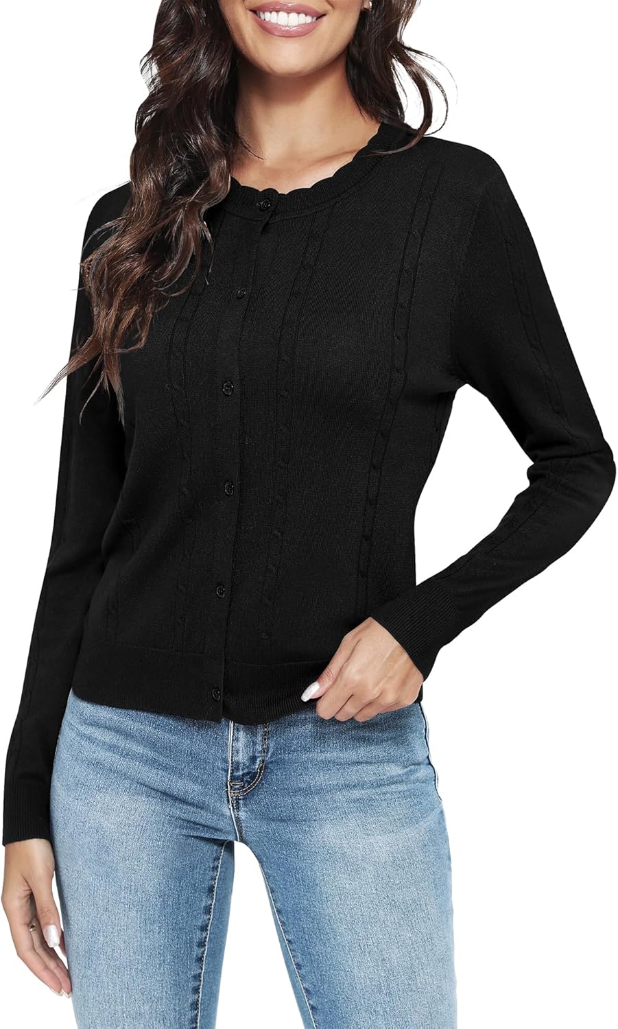 Urban CoCo Women's Crew Neck Button Front Cardigan Sweaters Long Sleeve Open Front Soft Knit Sweater Outfits - Image 4