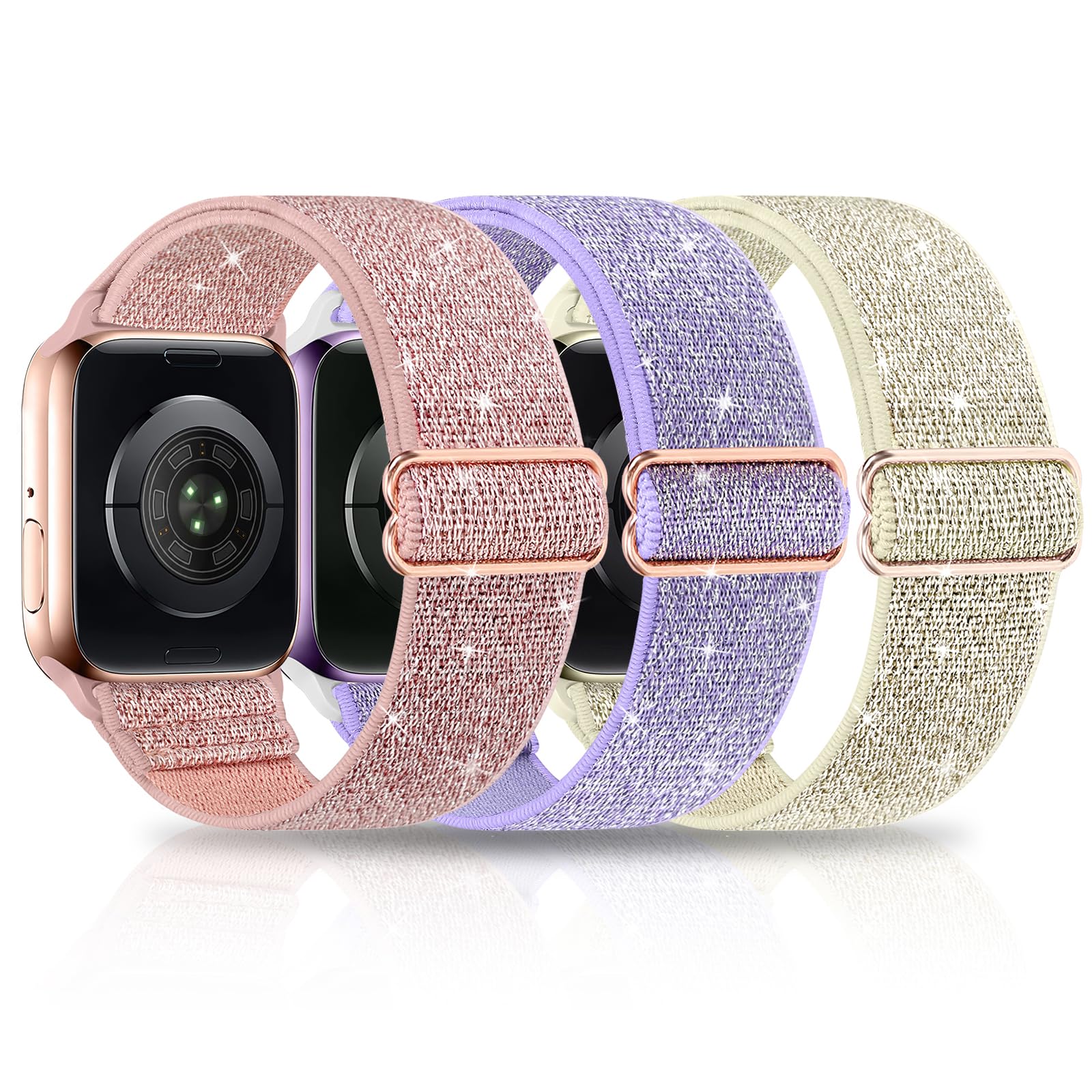 3 Pack Glitter Sport Loop Cinturino Compatibile con Apple Watch, Nylon Intrecciato Elastico Uomo Donna Cinturino di ricambio per iWatch Series 7 6 5 4 3 2 1 SE