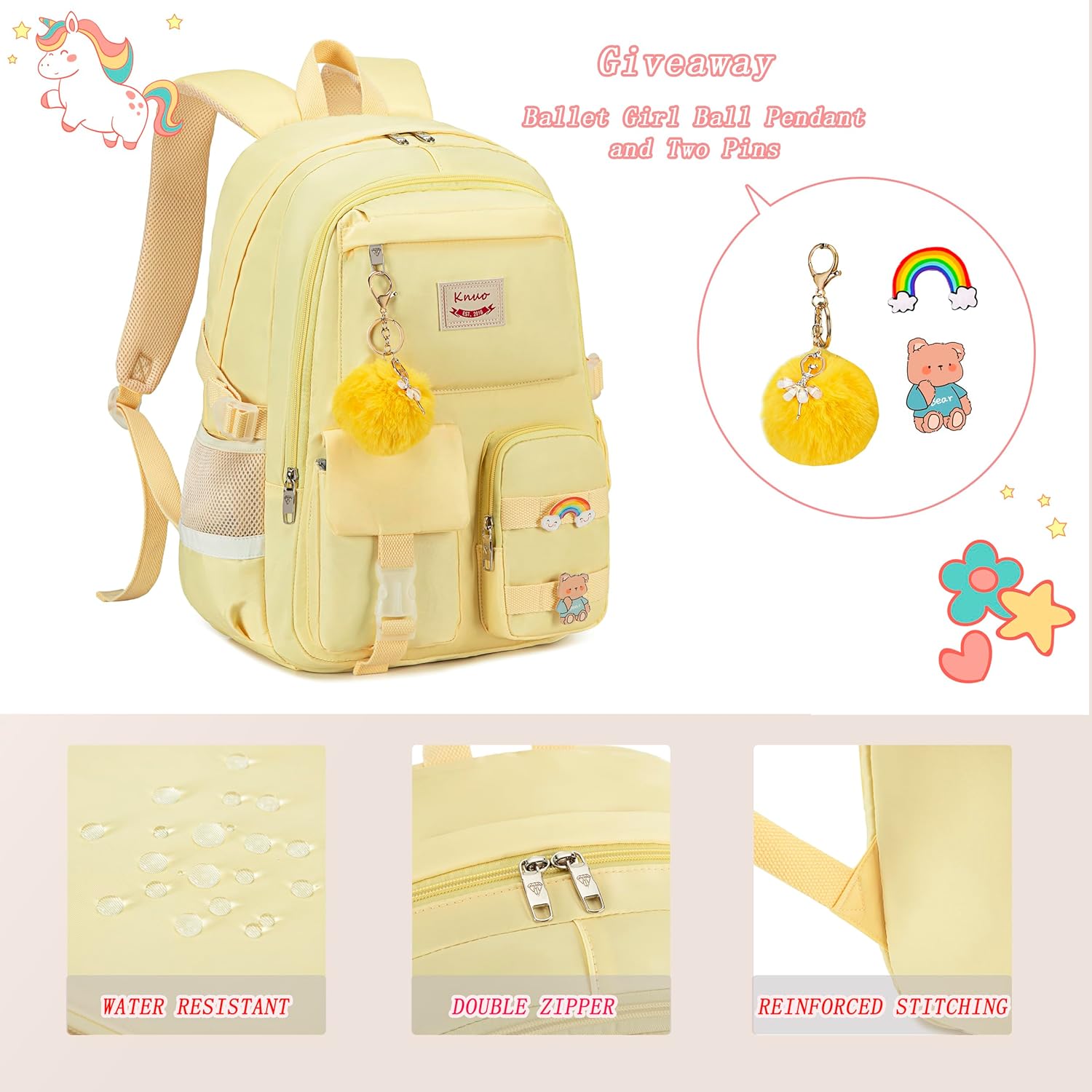 Backpack for girls Laptop Backpacks 15.6 Inch College Cute Bookbag Anti Theft Primary Elementary School Bag Casual Daypack for Teens Girls Women Students （Yellow