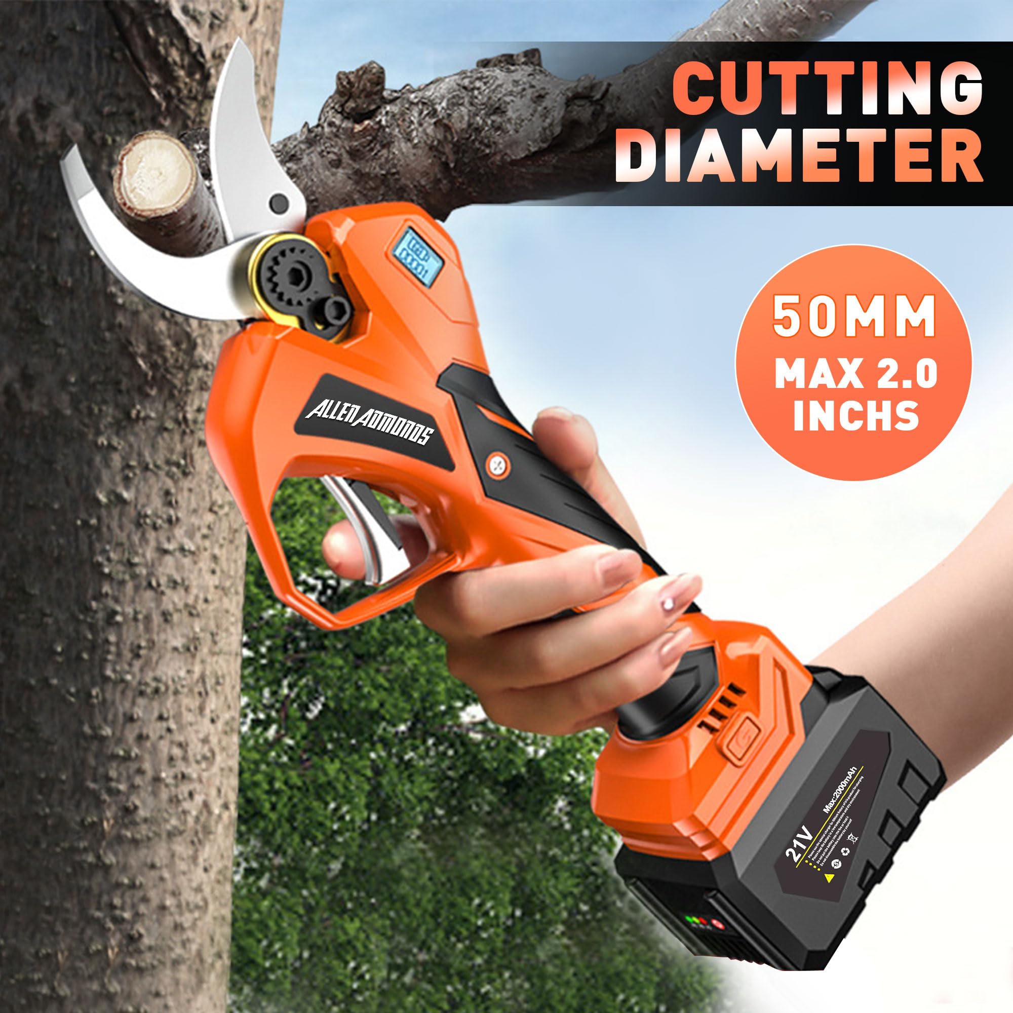 Cordless Electric Pruning Shears | 50mm Cut, SK5 Blades, 2 Batteries | Professional Garden Trimmer