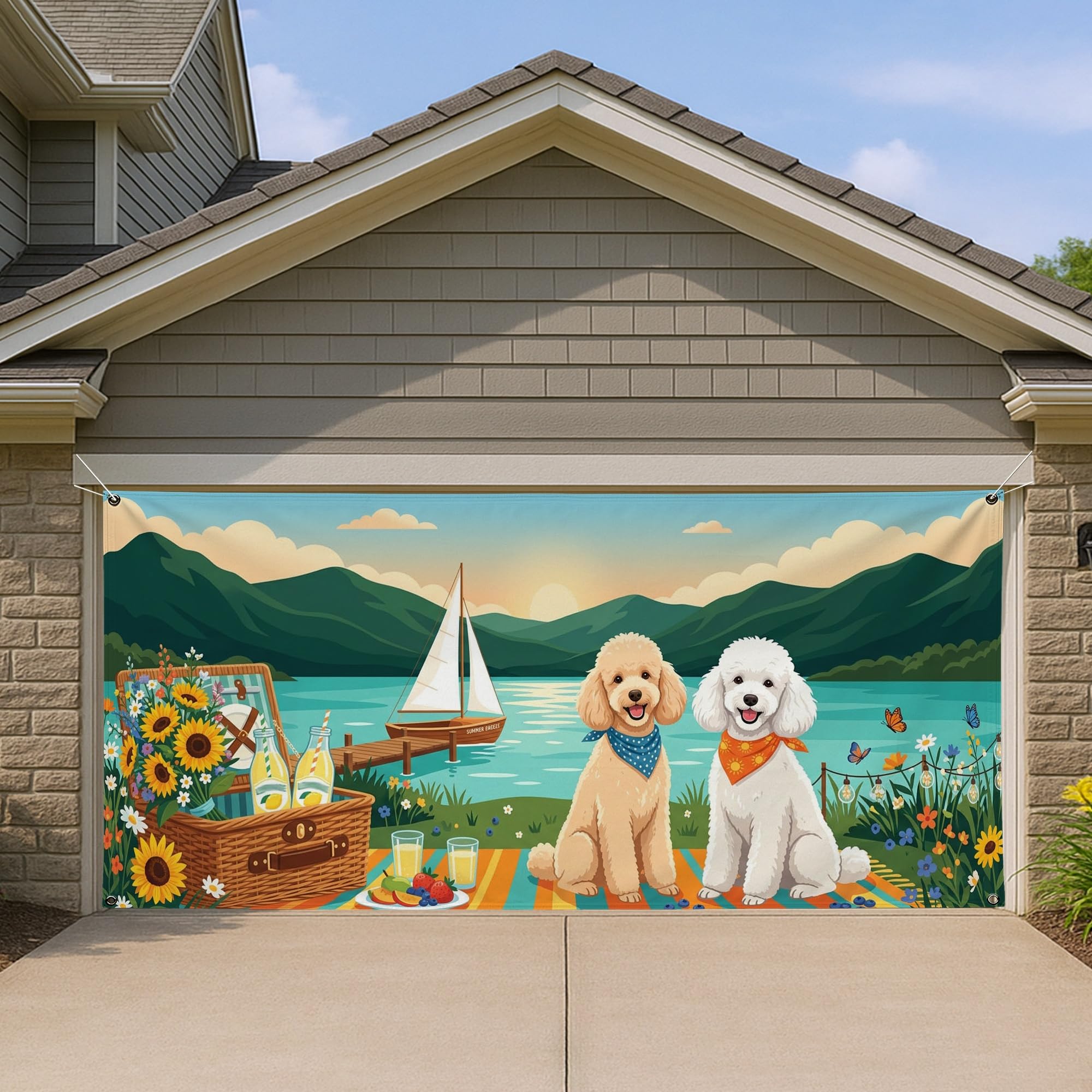 Housse de porte de garage plage et chien pour vos fêtes d'été