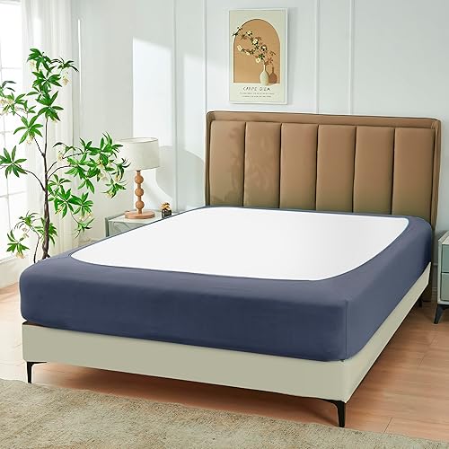 Miniatura 10 de Biscaynebay Funda decorativa de somier, tamaño matrimonial y matrimonial, XL, jersey marrón, tejido de lujo, elástico, envolvente alrededor de 4