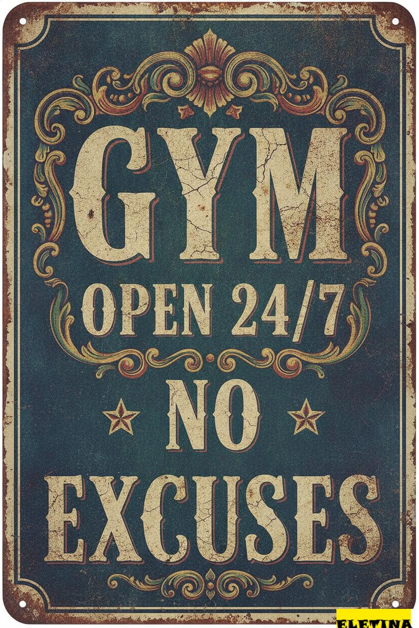 Personalized Sign for Man Cave Gym Open 24-7 No Excuses Motivational Cafe Beer Bar 8x12inches Metal S Wall Art Home Decor Private Property Decorative