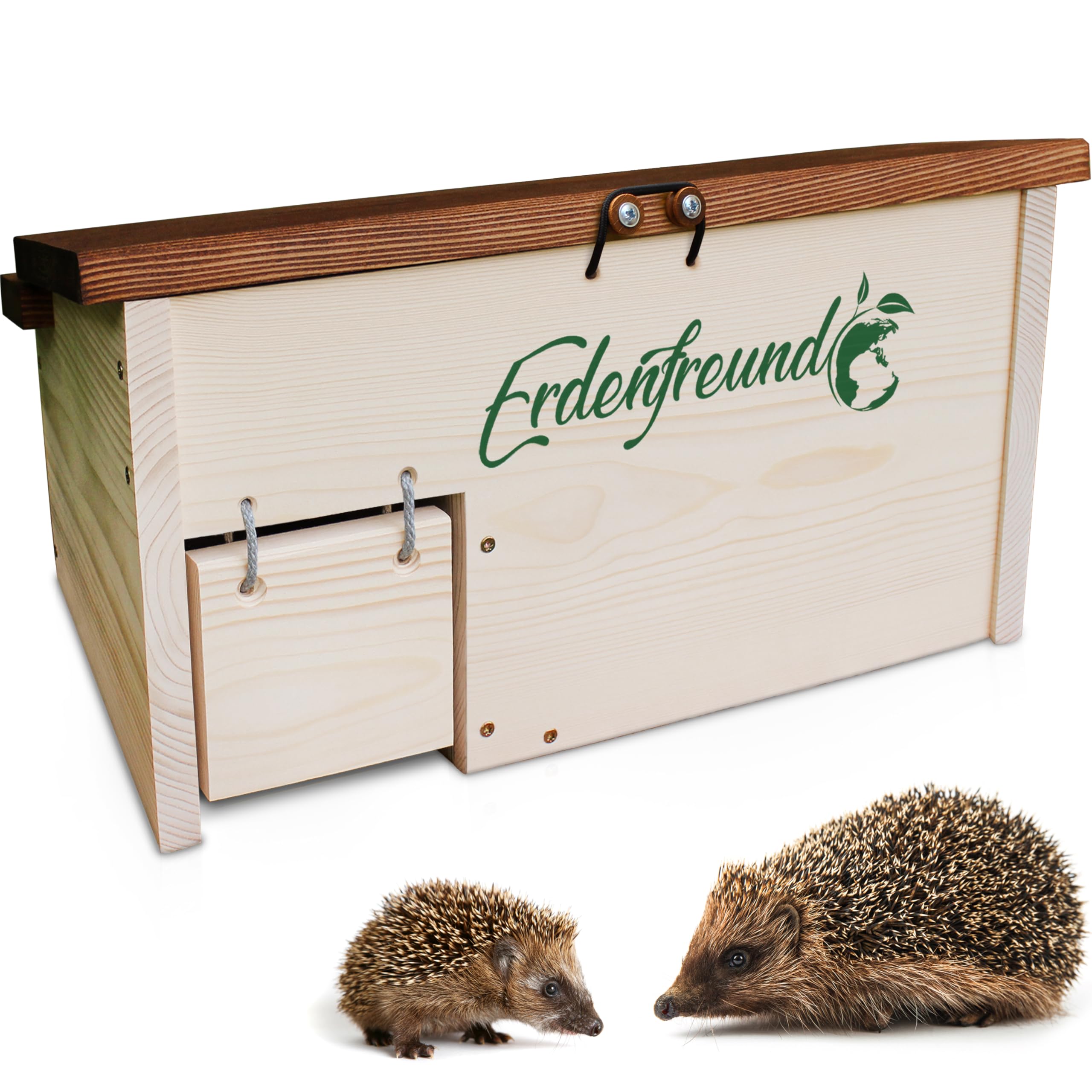 Erdenfreund® Igelhaus mit Rattenklappe, Sicherheitsverschluss & Labyrintheingang gegen Fressfeinde Igelhotel groß für den Winterschlaf & zum Nisten (Igelhaus Winterquartier & Nisthaus rattensicher)