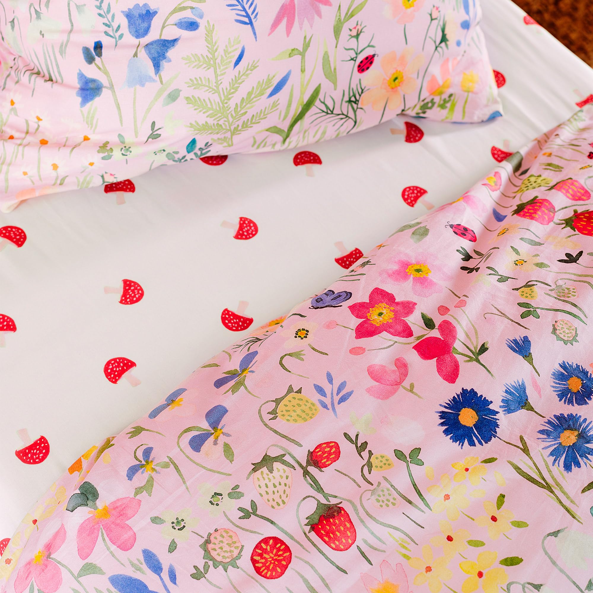 Parure Letto Bambino Wee Blue Bell Fauna E Flora, 100% Cotone, Copripiumino 140x200 + Federa 63x63, Reversibile, Oeko-Tex
