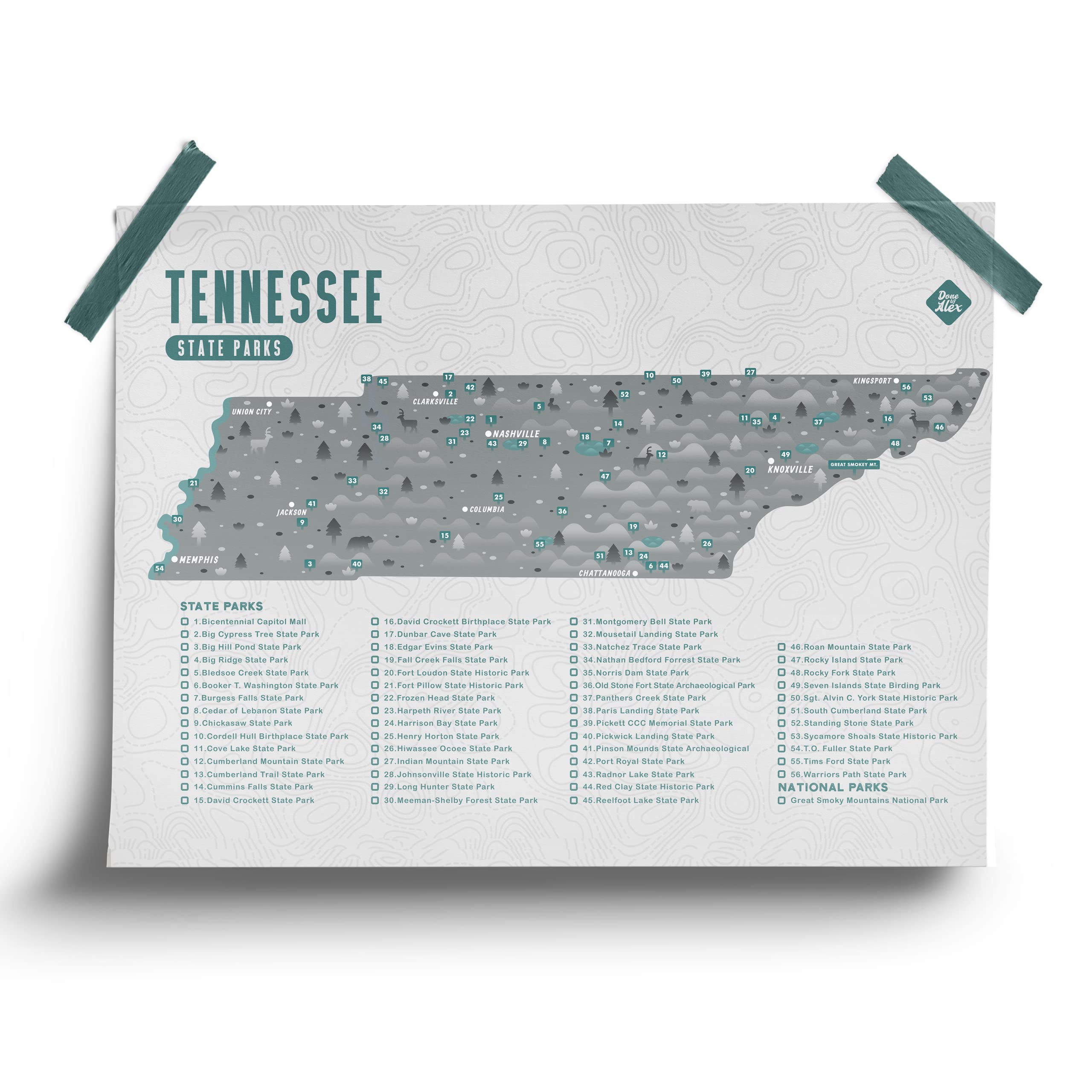Tennessee State Park Map - Checklist