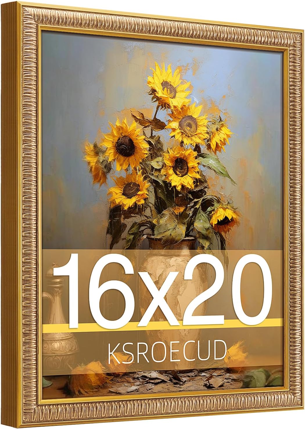 16x20 Picture Frame, HD Real Glass 16x20 Vintage Photo Frame, 16 by 20 Poster Frame with Gold Border Horizontal & Vertical Display for Tabletop or Wall Decor (1 Pack)