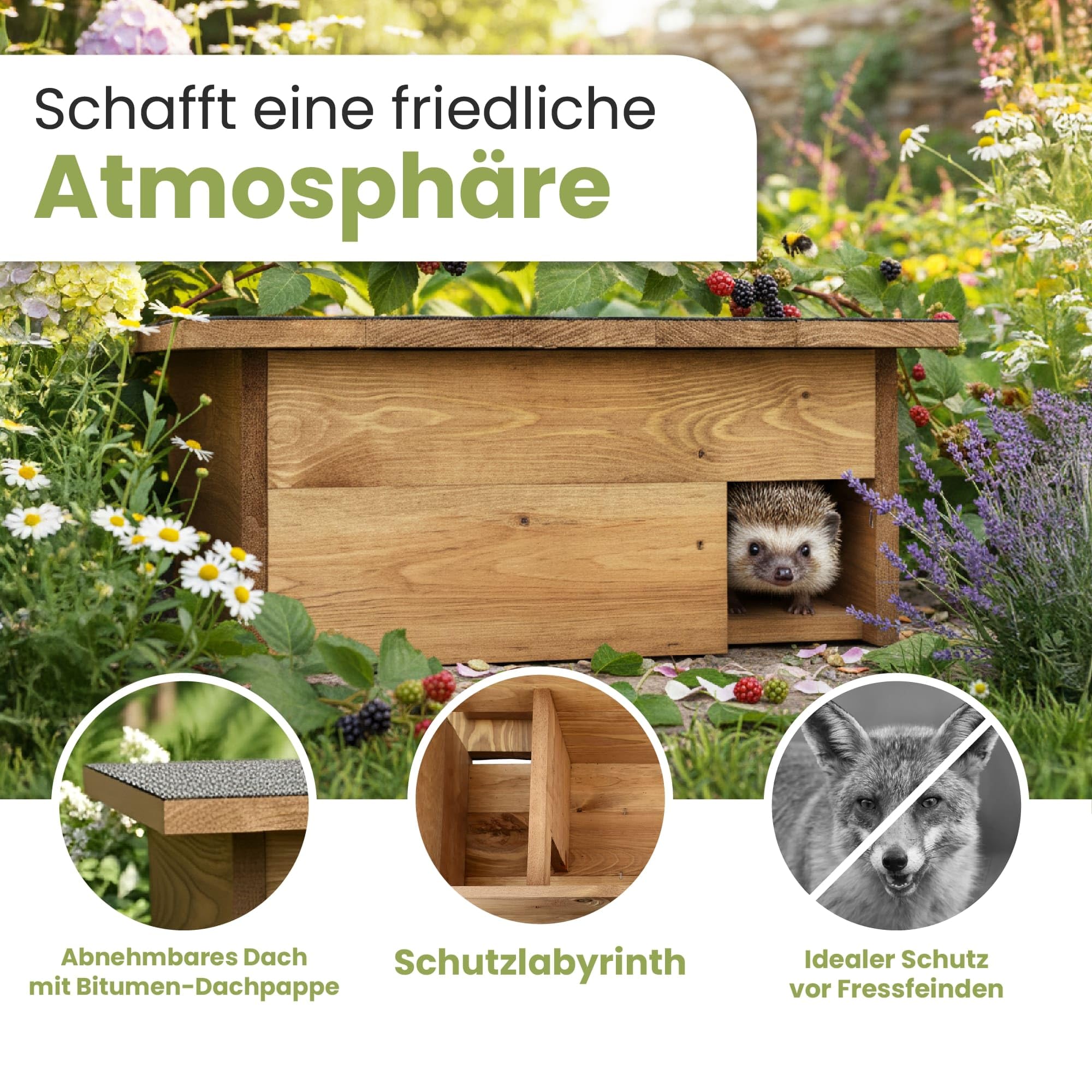 PATKAR Igelhaus Winterfest mit Boden [SCHÜTZT VOR FRESSFEINDEN] - Premium Igelfutterhaus (Made in Europe) - Hochwertige Igelhäuser Igel Haus - Igel Schlafhaus Igel Futterhaus - Igelhotel Igelhöhle