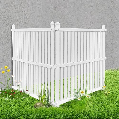 Pantalla de privacidad para exteriores, kit de pantalla de privacidad de vinilo blanco sin excavación para equipo de piscina, recinto de basura para