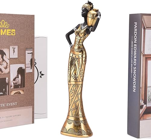 Miniatura 6 de BRABUD Estatua de mujer tribal africana de 12 pulgadas de alto, negro para dama, niña, sosteniendo, frasco, vestimenta, escultura, coleccionable,