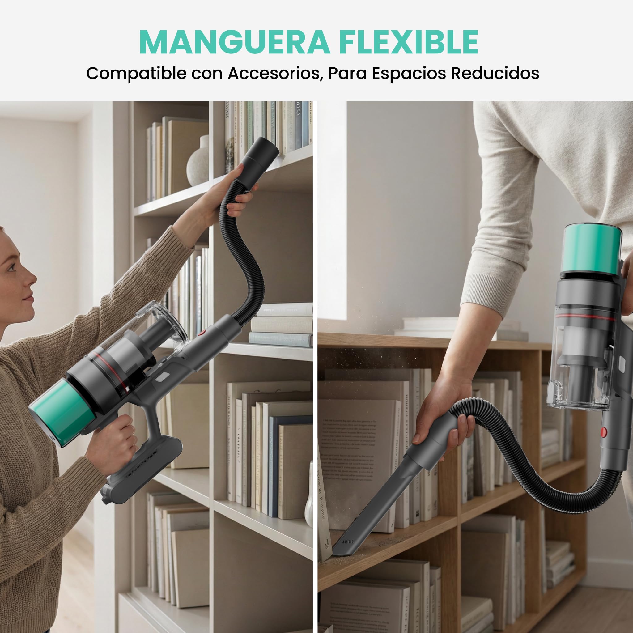 V5 Pro Aspiradora sin Cable, 55 kPa/600W/80 Min,manguera flexible de 1 m | Aspirador escoba con modo AUTO, 1.5L, filtro HEPA y sistema antienredos para suelos y mascotas