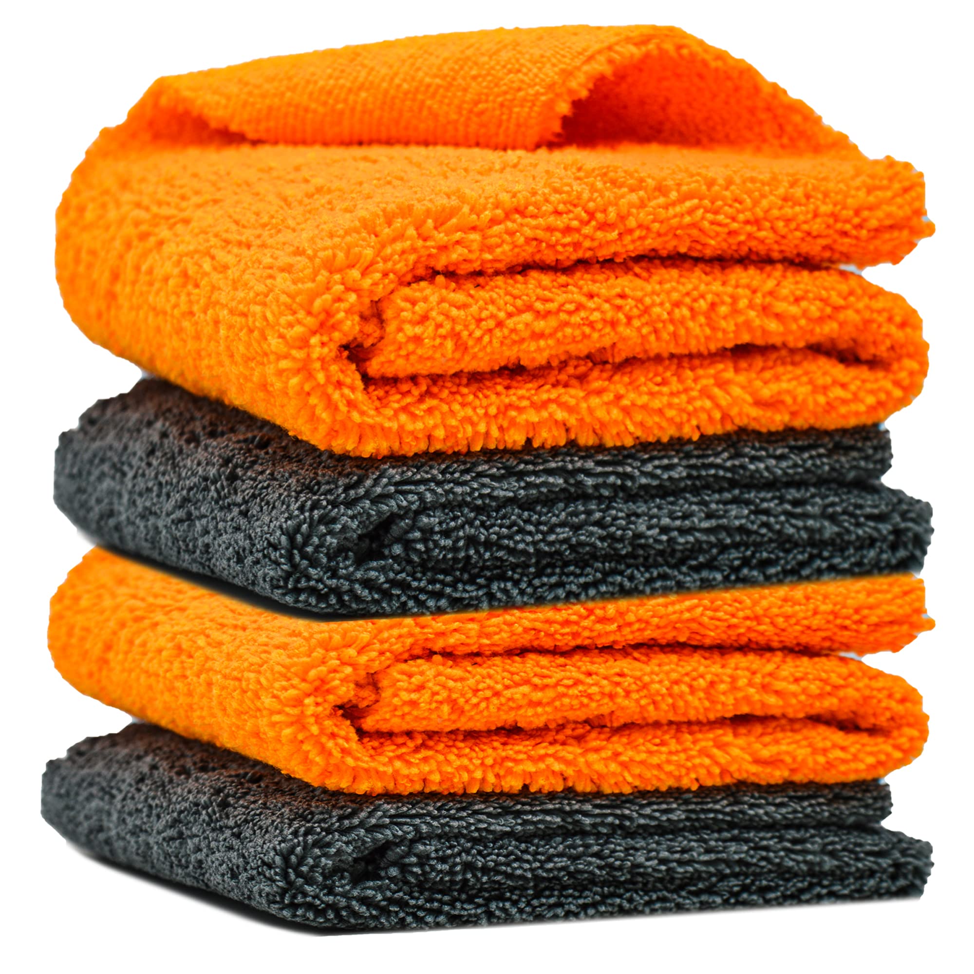 Towelogy Orange / Grey Multipurpose Microfibre Car Cleaning Cloths Edgeless For Auto Finishing Detailing Polishing Washing And Drying 40X40cm (Orange/Grey, 4)