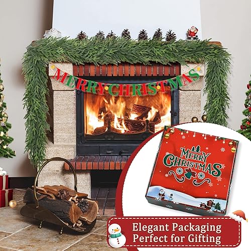 Miniatura 7 de Guirnalda de pino de Navidad de 9 pies, guirnalda verde de tacto real, guirnaldas de cedro artificiales realistas para chimenea, escalera, mesa,