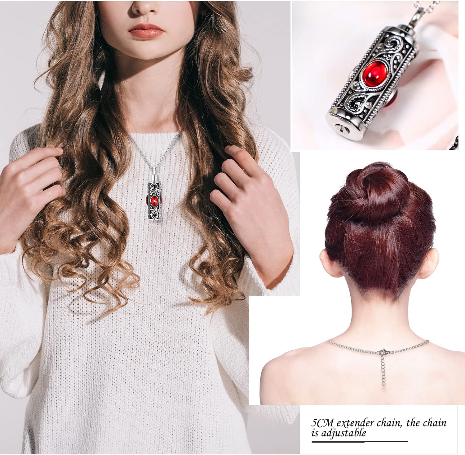 Fumete 8 Pieces Urn Necklace for Ashes Cremation Jewelry Ashes of Loved Ones Keepsake Urns Pendant Necklace for Women Men(Light Blue, Red) - Image 4