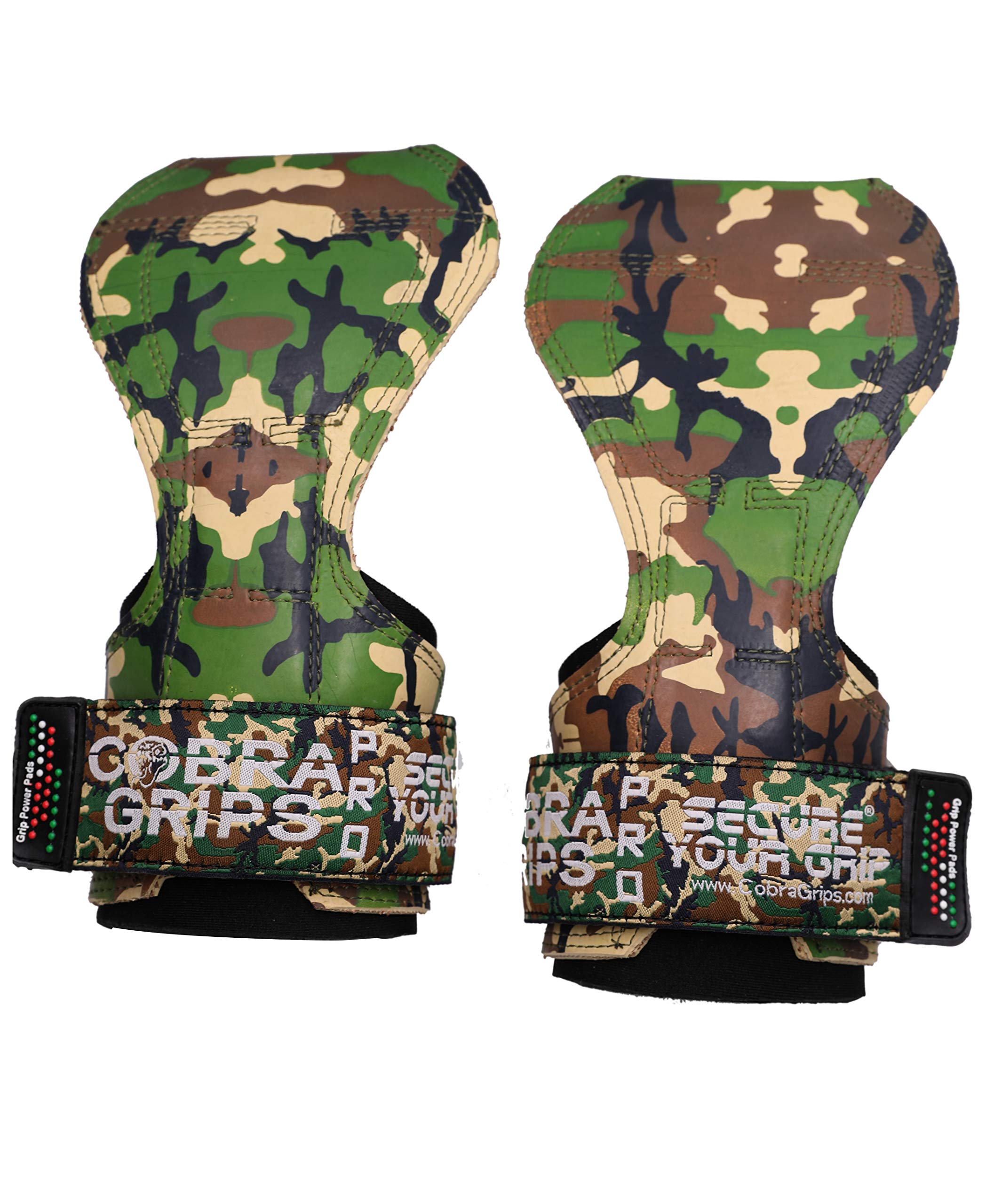 Cobra Grips, guanti per sollevamento pesi con polsiere imbottite in neoprene regolabili, alternativa ai ganci per sollevamento pesi, per stacchi da terra (gomma verde mimetica professionale)