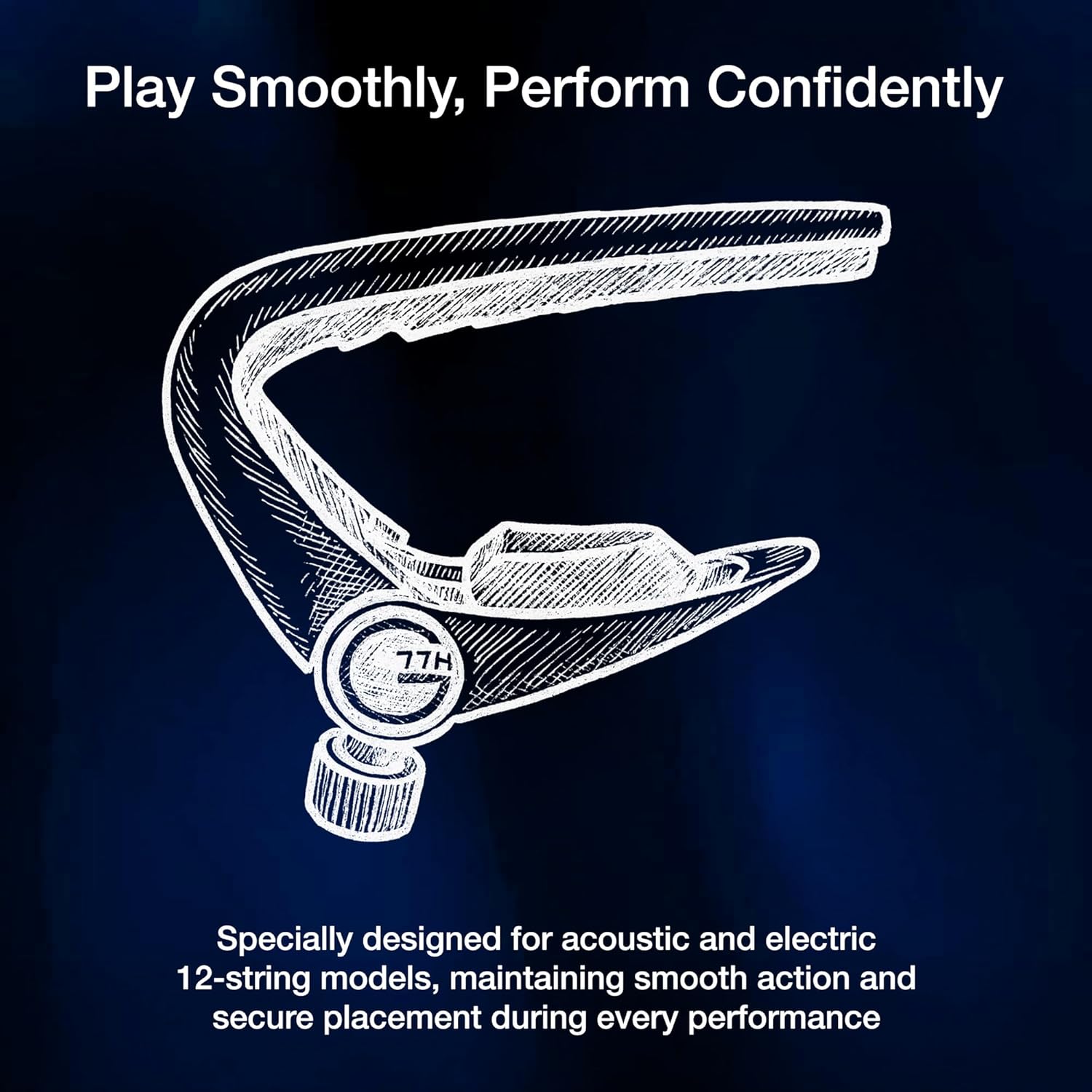 G7th Newport 12 String Silver Guitar Capo - Groundbreaking Compensated String Pad & Adjustable Tension - Capo for 12 String Acoustic and Electric Guitar - UK Designed