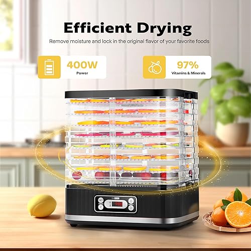 Miniatura 3 de VIVOHOME Deshidratador de alimentos, máquina hidráulica de 8 bandejas con temporizador digital de 72 horas y control de temperatura para frutas,