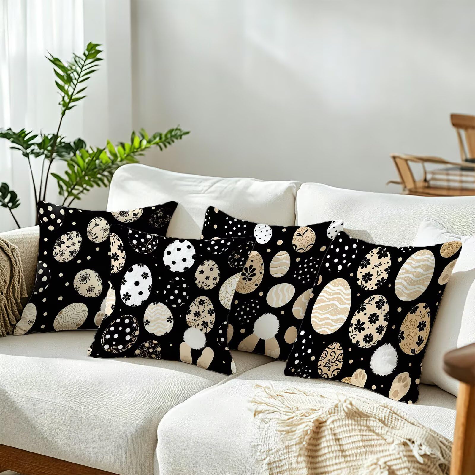 Nero Federe Cuscini Divano 40x40cm, Cuscini da Esterno Set de 4, Cod-125 | Velour Copricuscini Decorativi Letto Arredo, per Letto, Soggiorno, Giardino, Esterno, Casa Decorazione Set di 4 Animale