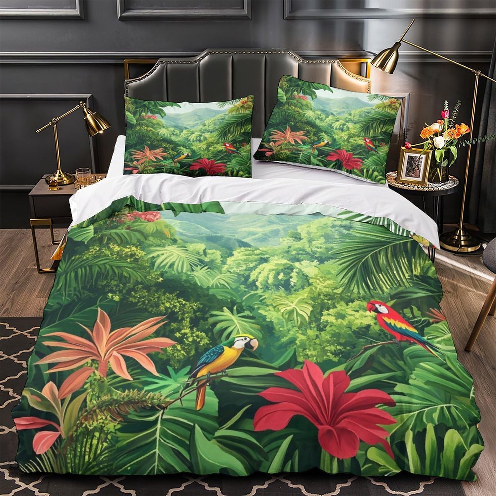 Parure de lit king size microfibre résistante 220x240cm anti-plis imprimé jungle 3D