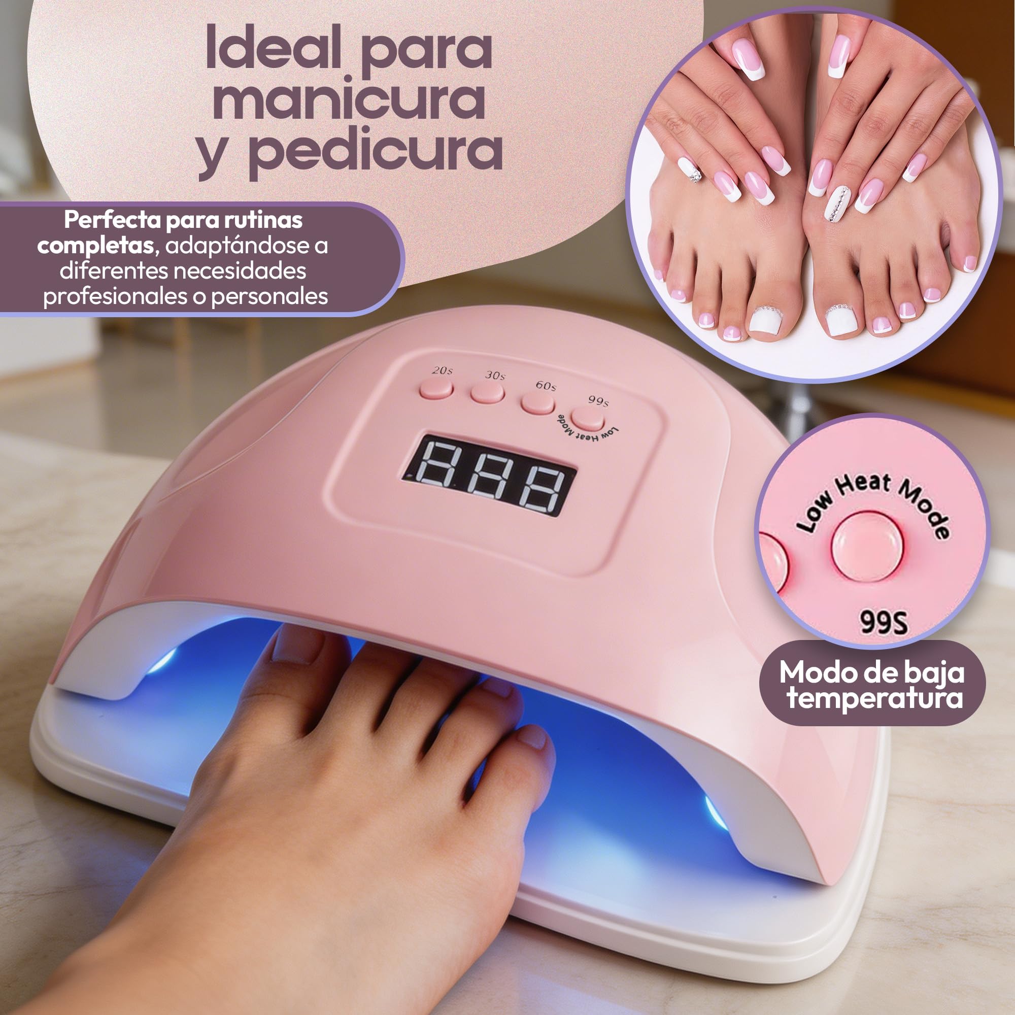 Lámpara Secadora Uñas LED UV 150W con 4 Temporizadores, Secador de Uñas con Sensor Automático