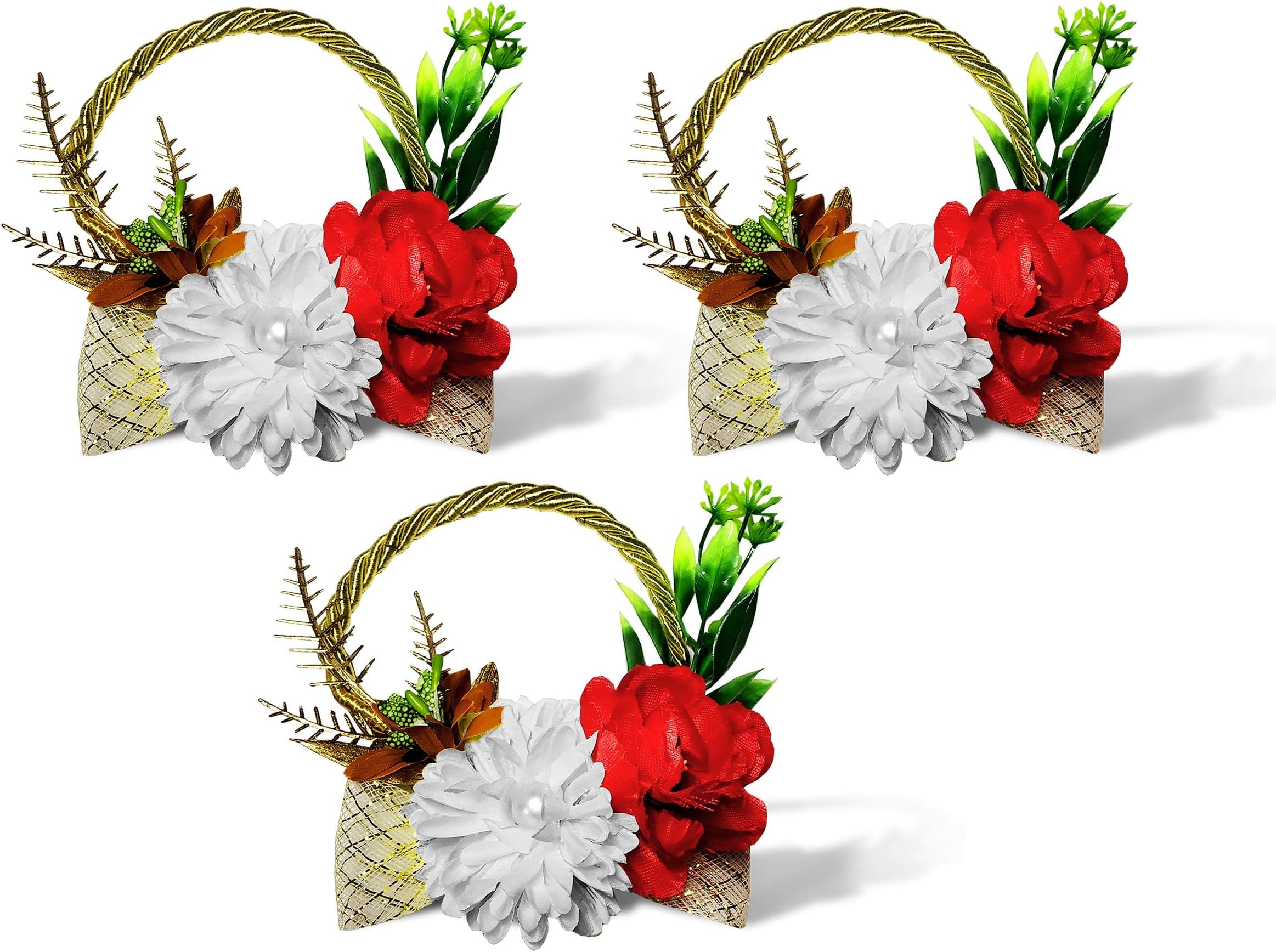 (Pack of 3) Rassi Moti White Artificial Flowers for Home Birthdays Parties Hall Craft Decoration, Wedding Flowers, Bouquets, Kissing Balls, Wrist Corsage, Tiara Decor, Table Centrepieces
