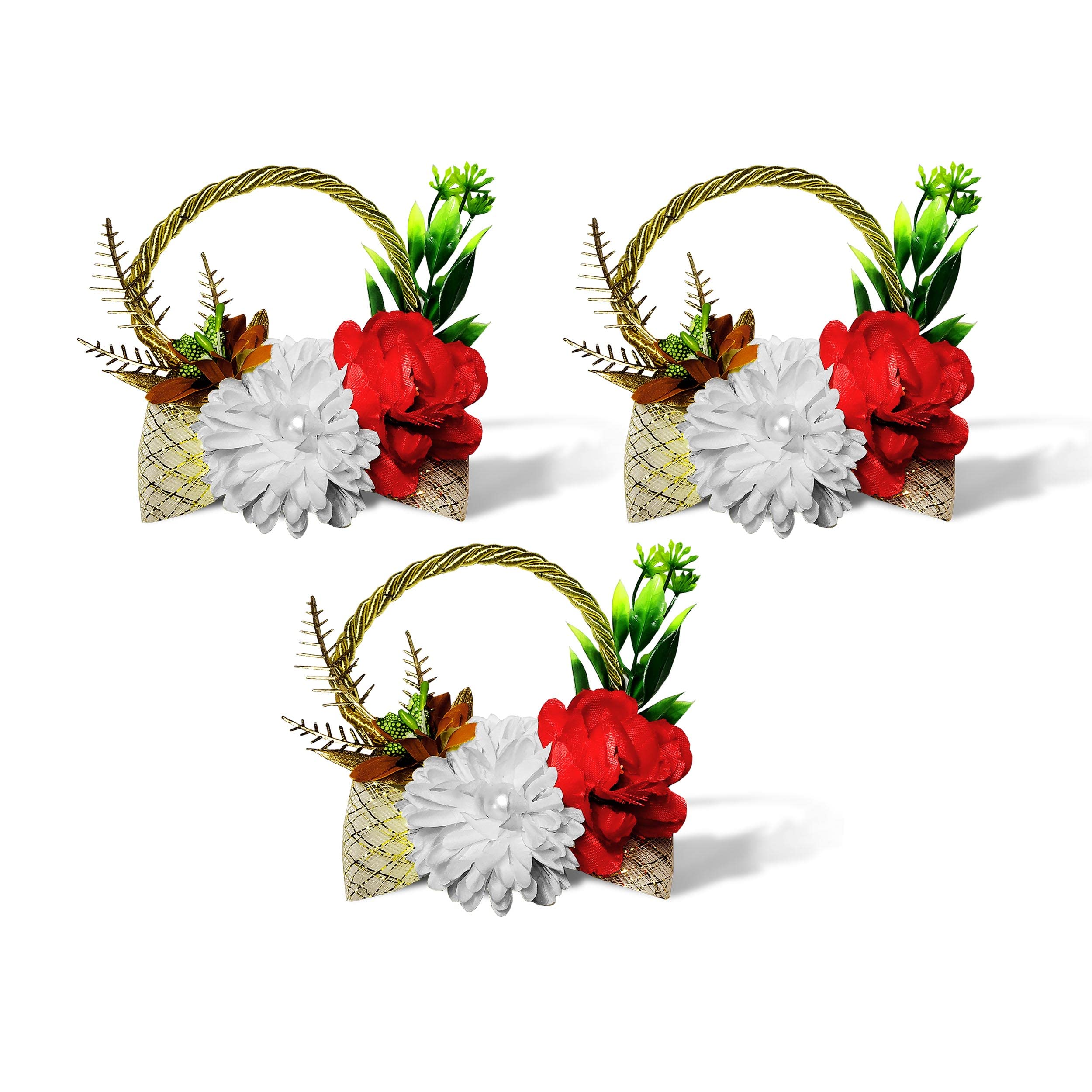 (Pack of 3) Rassi Moti White Artificial Flowers for Home Birthdays Parties Hall Craft Decoration, Wedding Flowers, Bouquets, Kissing Balls, Wrist Corsage, Tiara Decor, Table Centrepieces