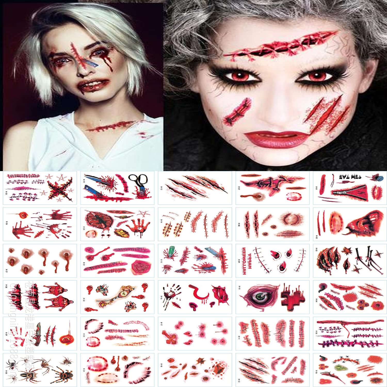 Photo 1 of *TWO ITEMS*30 Sheets Zombie Scars Tattoos, ONE 30 Sheets YUCHEL Vampire Tattoo