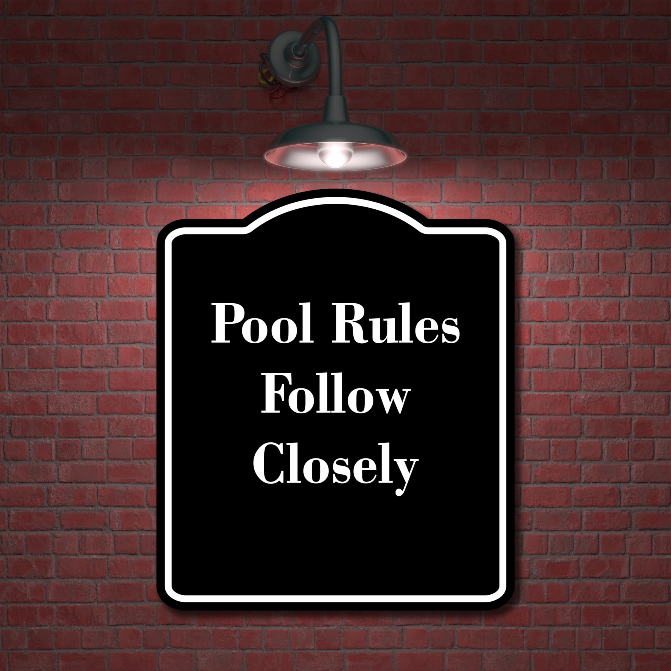 Pool Rules Follow Closely BLACK Aluminum Composite Sign 8.5''x10''
